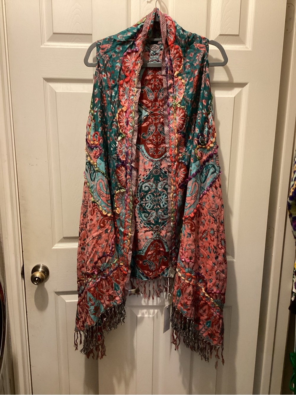 Raj Pink and Teal Floral Paisley Shawl